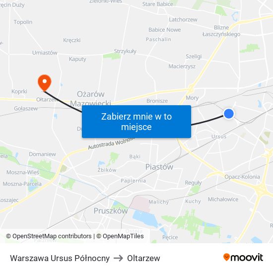 Warszawa Ursus Północny to Oltarzew map