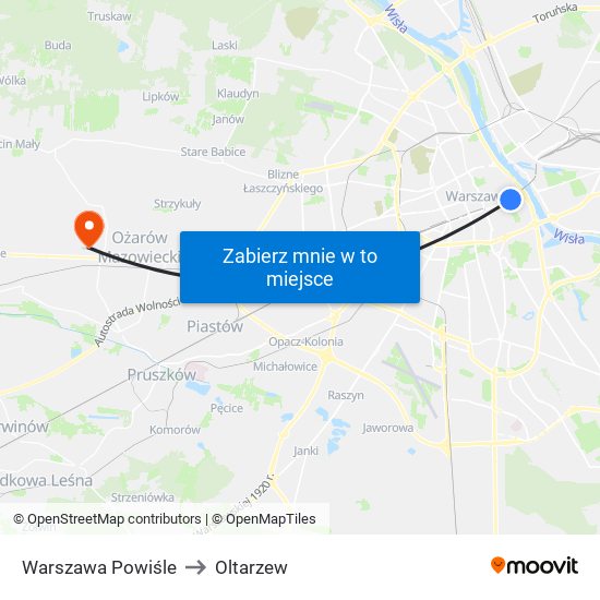 Warszawa Powiśle to Oltarzew map