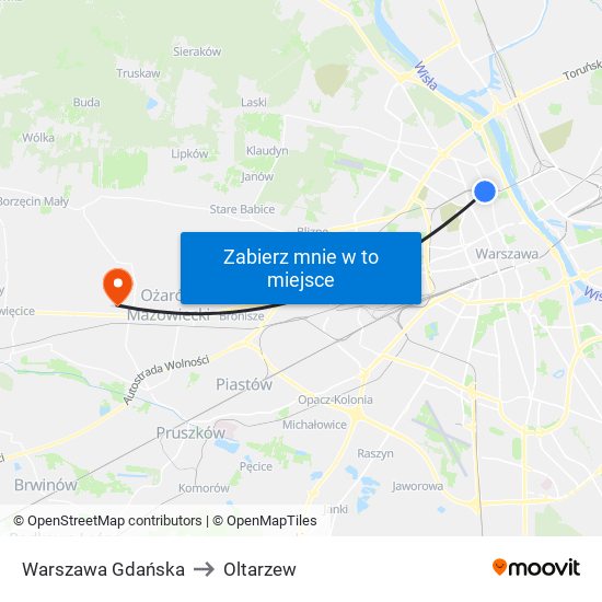 Warszawa Gdańska to Oltarzew map