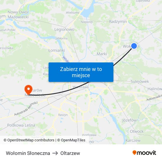 Wołomin Słoneczna to Oltarzew map