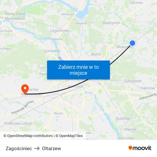 Zagościniec to Oltarzew map