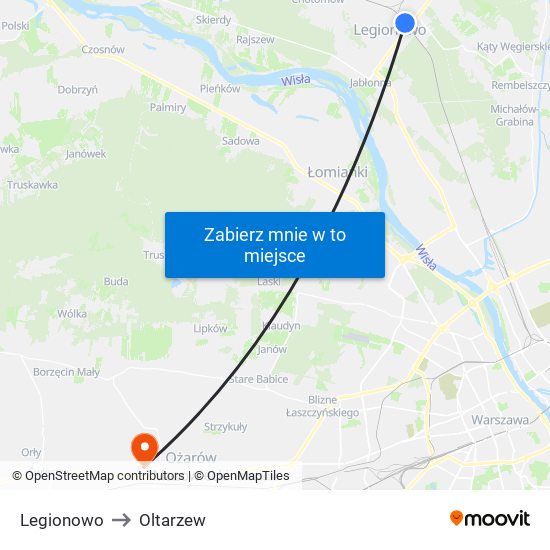 Legionowo to Oltarzew map