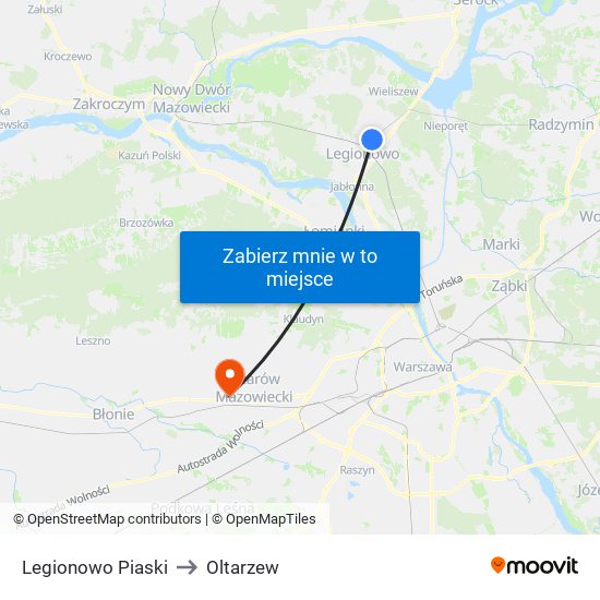 Legionowo Piaski to Oltarzew map