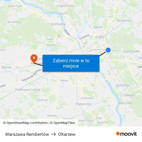 Warszawa Rembertów to Oltarzew map