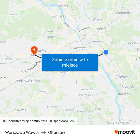 Warszawa Wawer to Oltarzew map