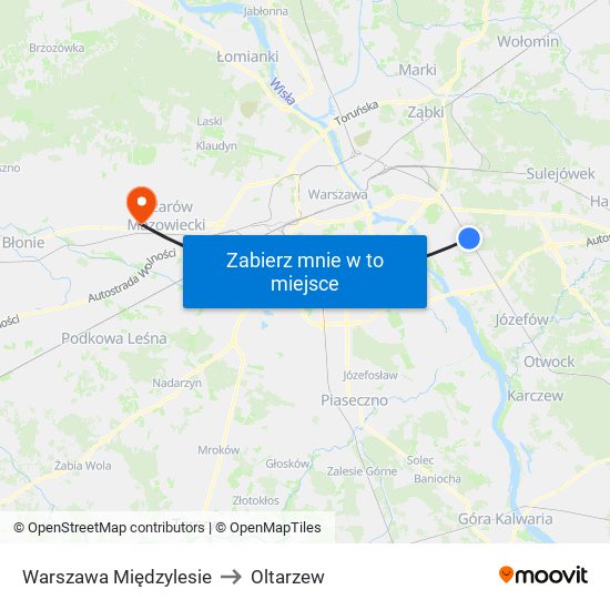 Warszawa Międzylesie to Oltarzew map