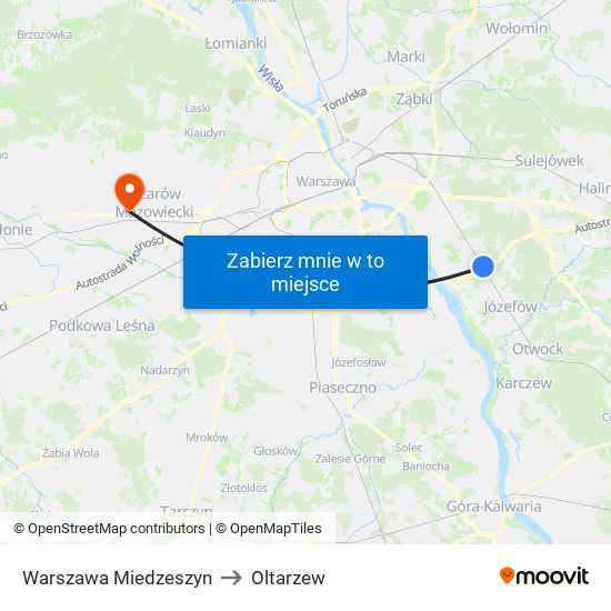 Warszawa Miedzeszyn to Oltarzew map