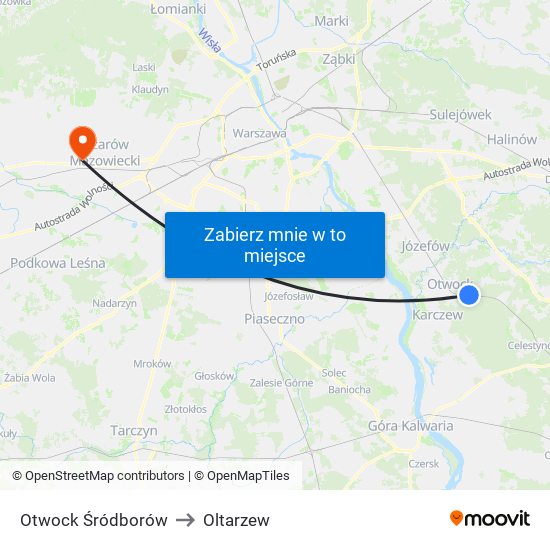 Otwock Śródborów to Oltarzew map