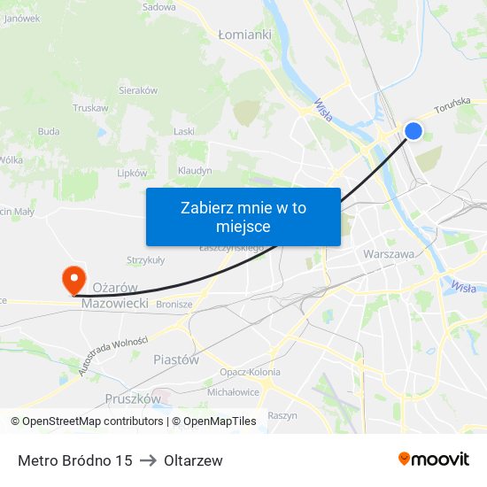 Metro Bródno 15 to Oltarzew map