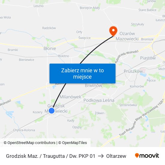 Grodzisk Maz. / Traugutta / Dw. PKP 01 to Oltarzew map