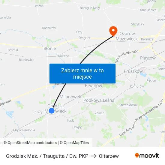 Grodzisk Maz. / Traugutta / Dw. PKP to Oltarzew map