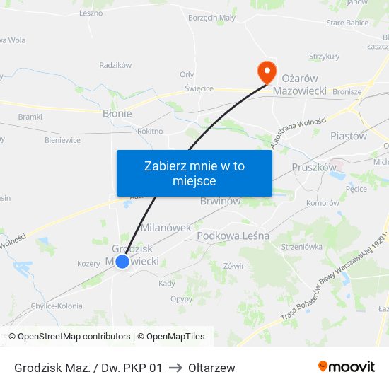 Grodzisk Maz. / Dw. PKP 01 to Oltarzew map