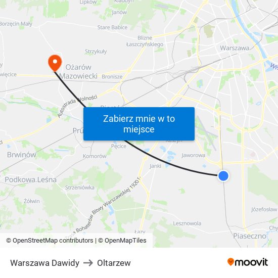 Warszawa Dawidy to Oltarzew map