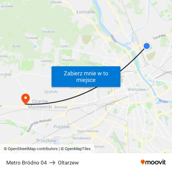 Metro Bródno 04 to Oltarzew map