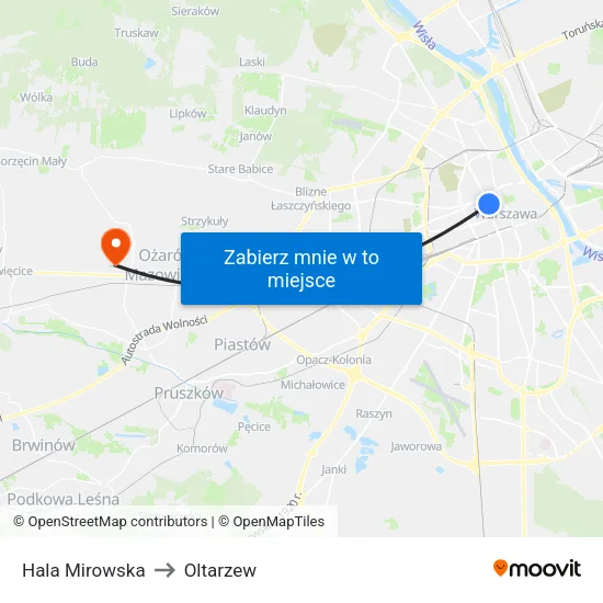 Hala Mirowska to Oltarzew map