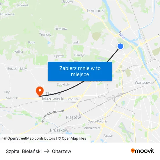 Szpital Bielański to Oltarzew map