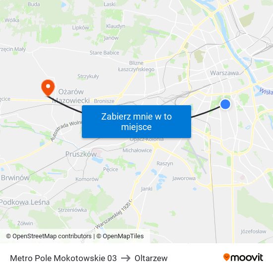 Metro Pole Mokotowskie 03 to Oltarzew map