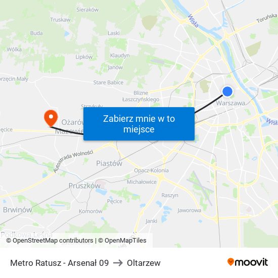 Metro Ratusz - Arsenał 09 to Oltarzew map