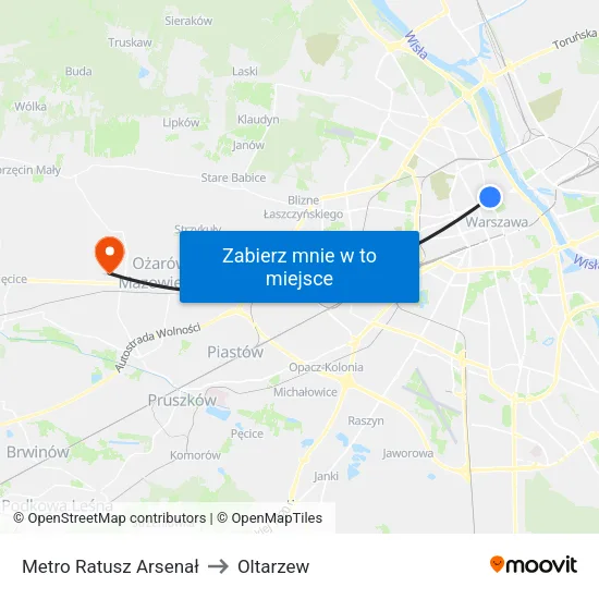 Metro Ratusz Arsenał to Oltarzew map