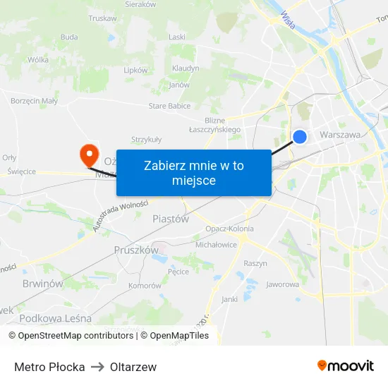 Metro Płocka to Oltarzew map