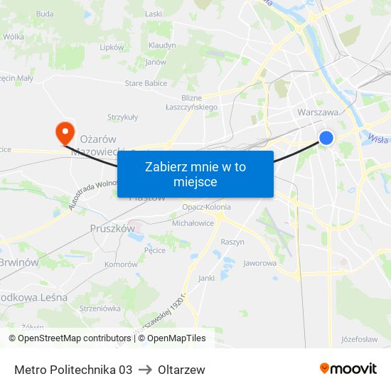 Metro Politechnika to Oltarzew map