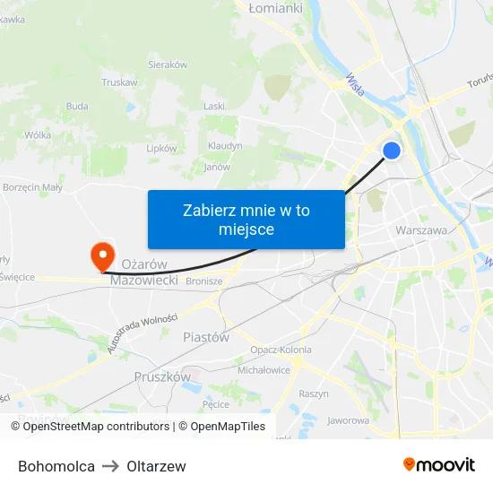 Bohomolca to Oltarzew map