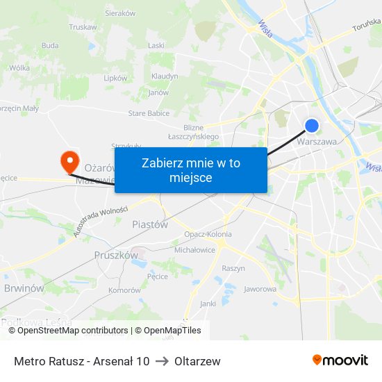 Metro Ratusz Arsenał to Oltarzew map