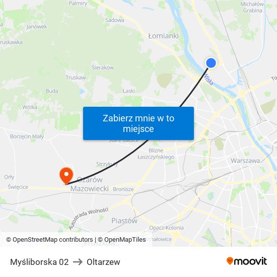 Myśliborska to Oltarzew map