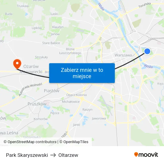 Park Skaryszewski to Oltarzew map