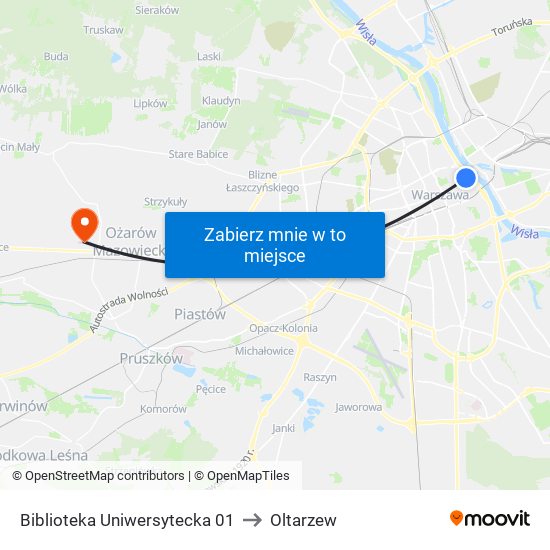 Biblioteka Uniwersytecka 01 to Oltarzew map
