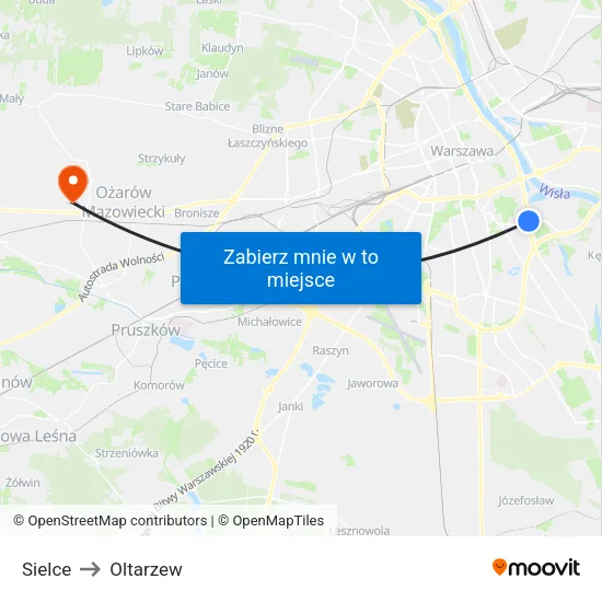 Sielce to Oltarzew map