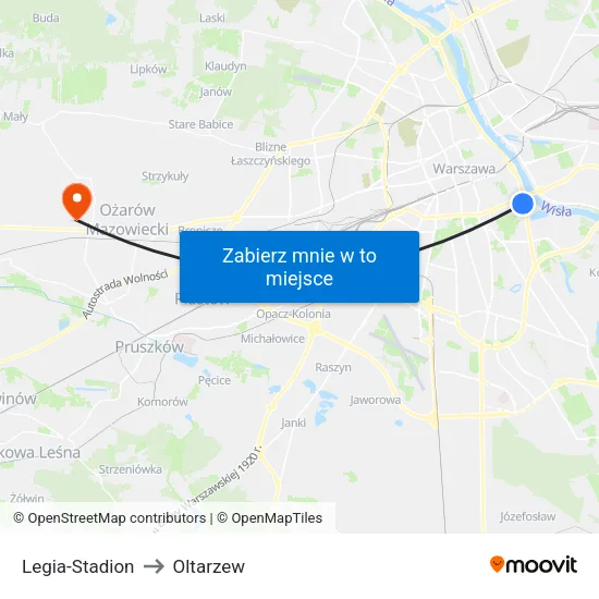 Legia - Stadion to Oltarzew map