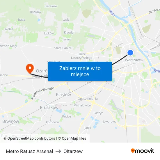 Metro Ratusz Arsenał to Oltarzew map