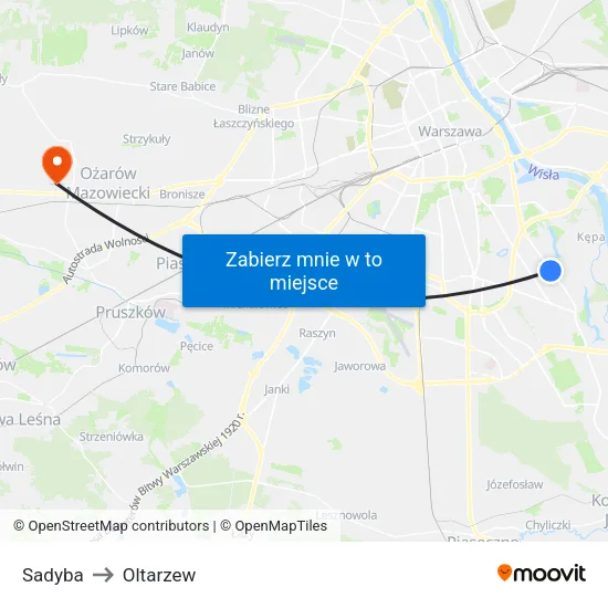 Sadyba to Oltarzew map