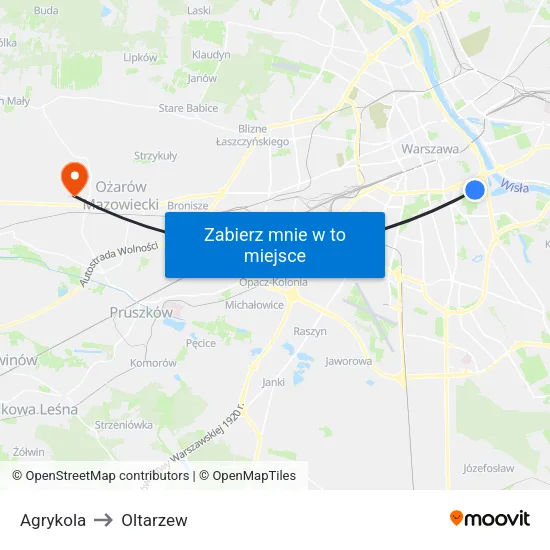 Agrykola to Oltarzew map