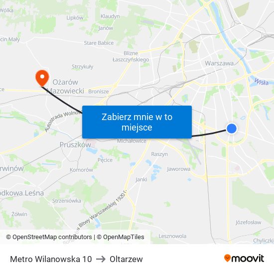 Metro Wilanowska 10 to Oltarzew map
