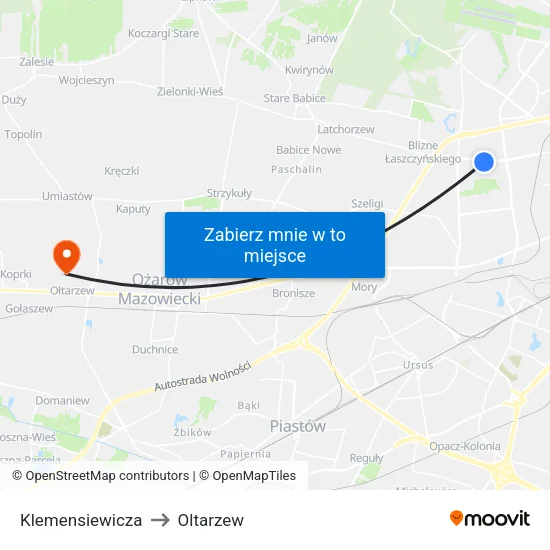 Klemensiewicza to Oltarzew map