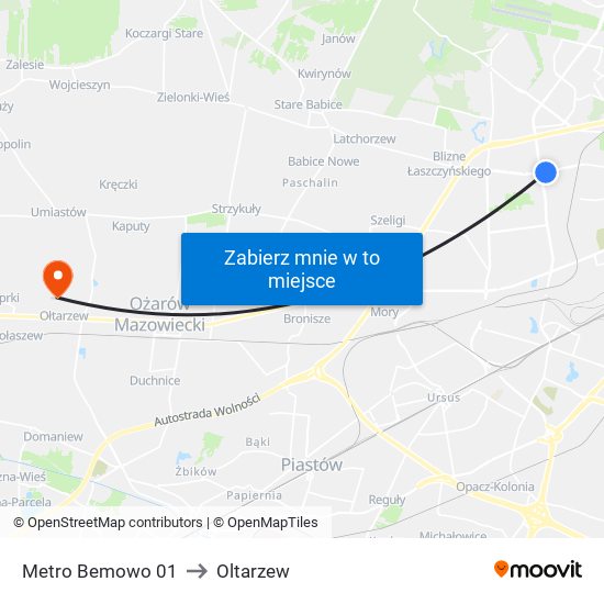 Metro Bemowo 01 to Oltarzew map