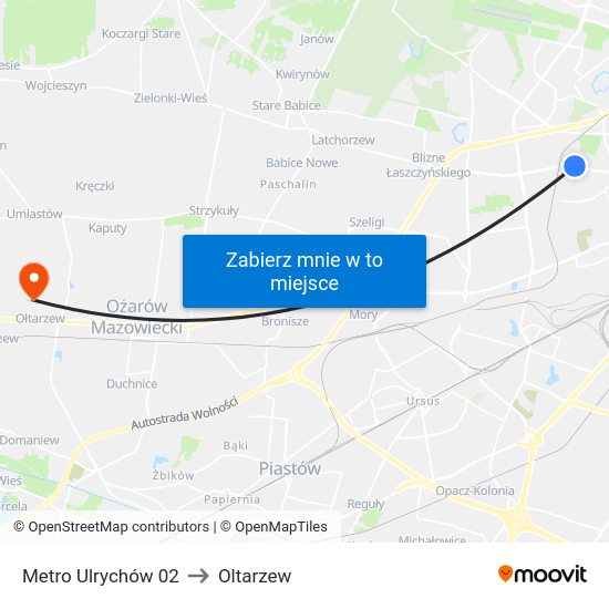 Metro Ulrychów to Oltarzew map