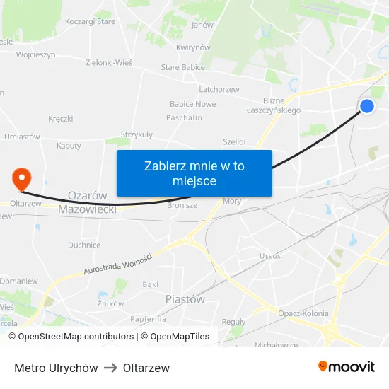 Metro Ulrychów to Oltarzew map