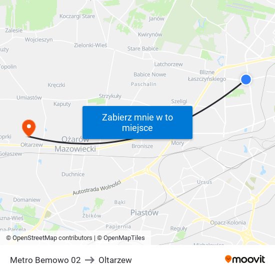 Metro Bemowo 02 to Oltarzew map