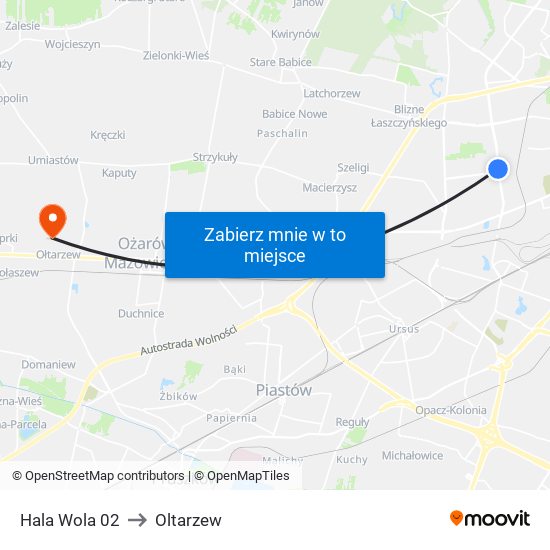 Hala Wola 02 to Oltarzew map