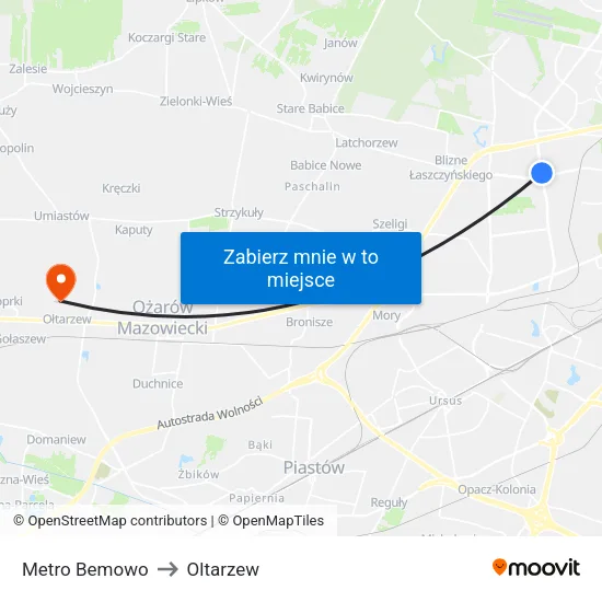Metro Bemowo to Oltarzew map
