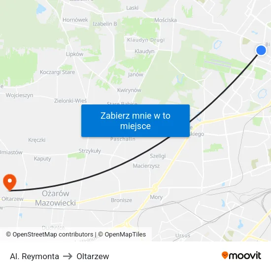 Al. Reymonta to Oltarzew map