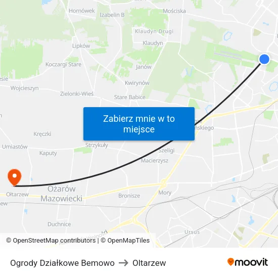 Ogrody Działkowe Bemowo to Oltarzew map