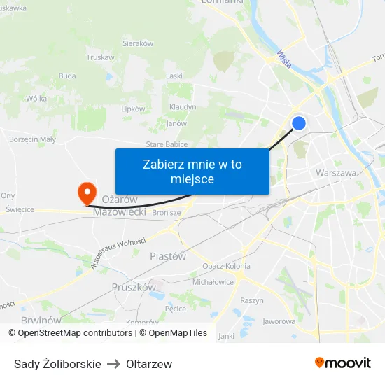 Sady Żoliborskie to Oltarzew map