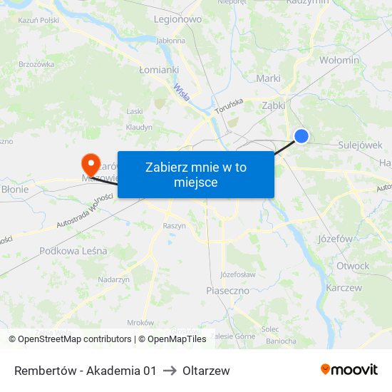 Rembertów - Akademia 01 to Oltarzew map