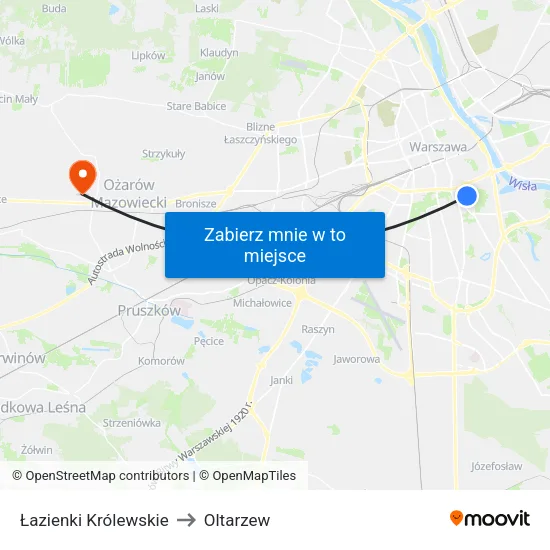 Łazienki Królewskie to Oltarzew map