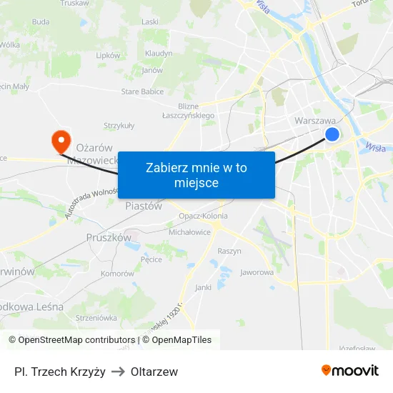 Pl. Trzech Krzyży to Oltarzew map