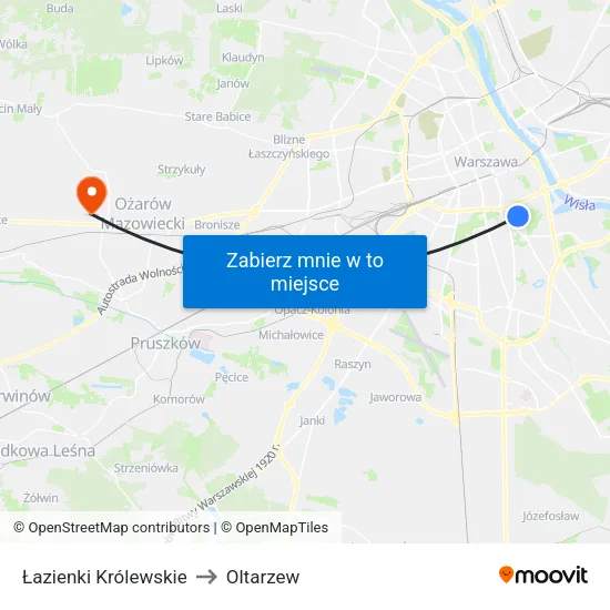 Łazienki Królewskie to Oltarzew map